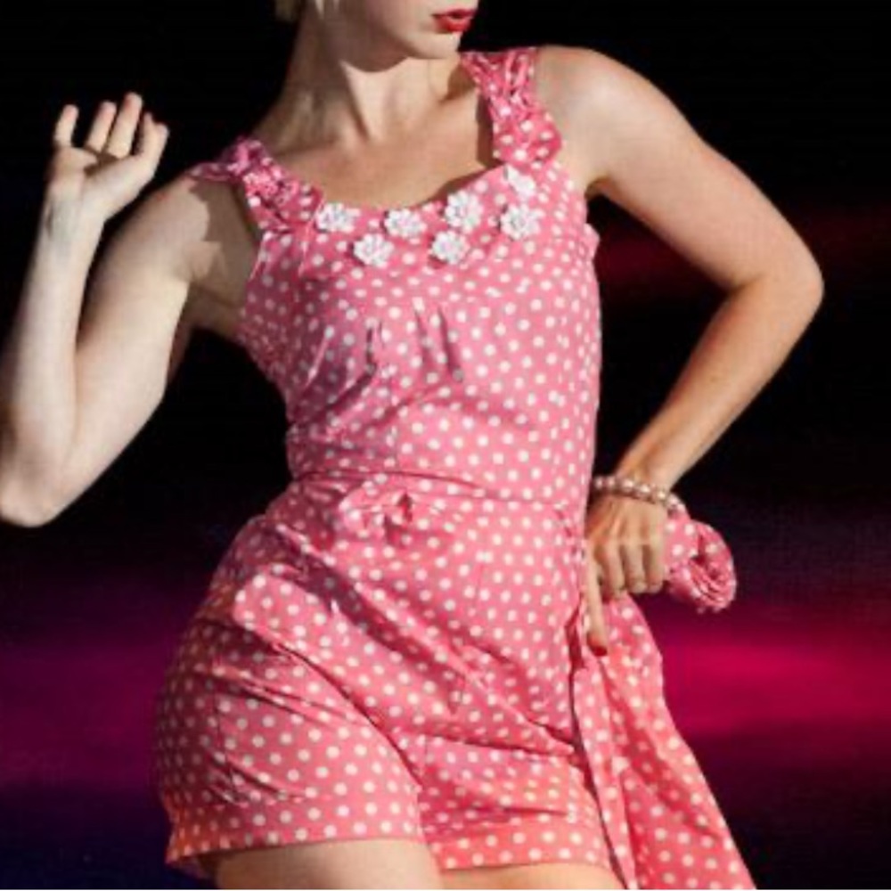 Bettie Page Pink and White Polka Dot Romper Jumpsuit